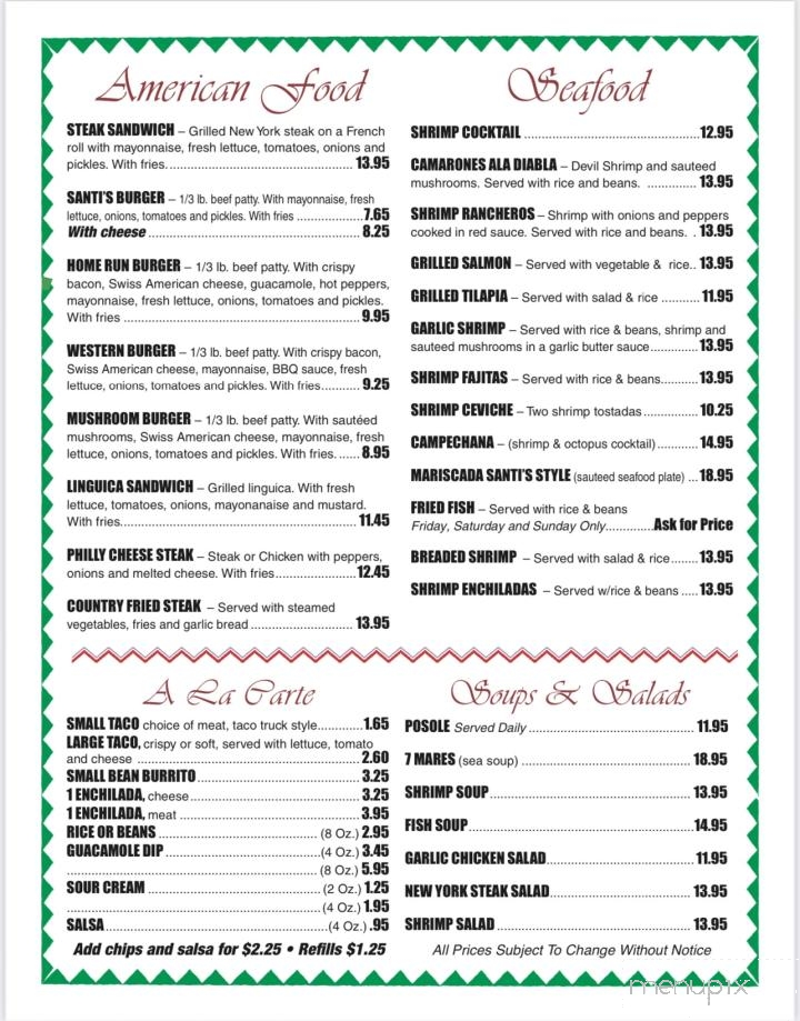 Santi's Mexican Grill and Banquet - Newman, CA menu_pic