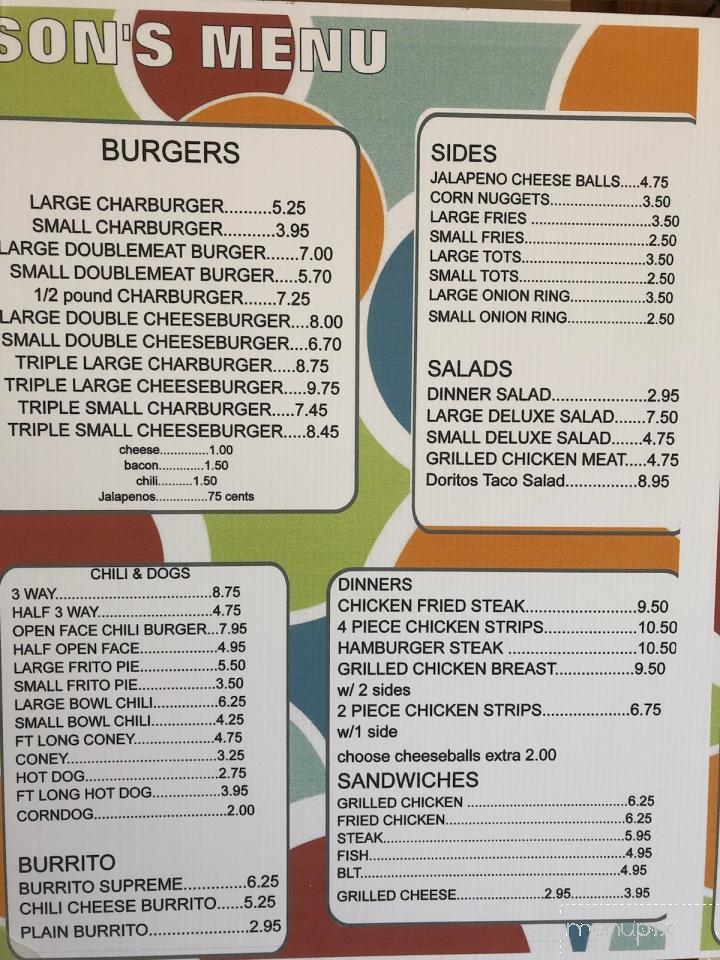 Son's Charburgers - Wagoner, OK menu_pic