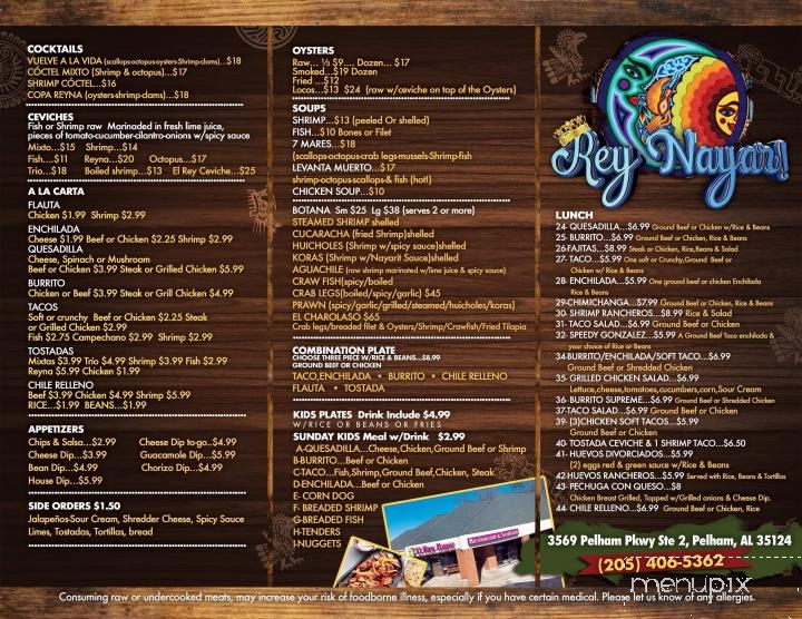 El Rey Nayar Restaurant & Seafood - Pelham, AL menu_pic