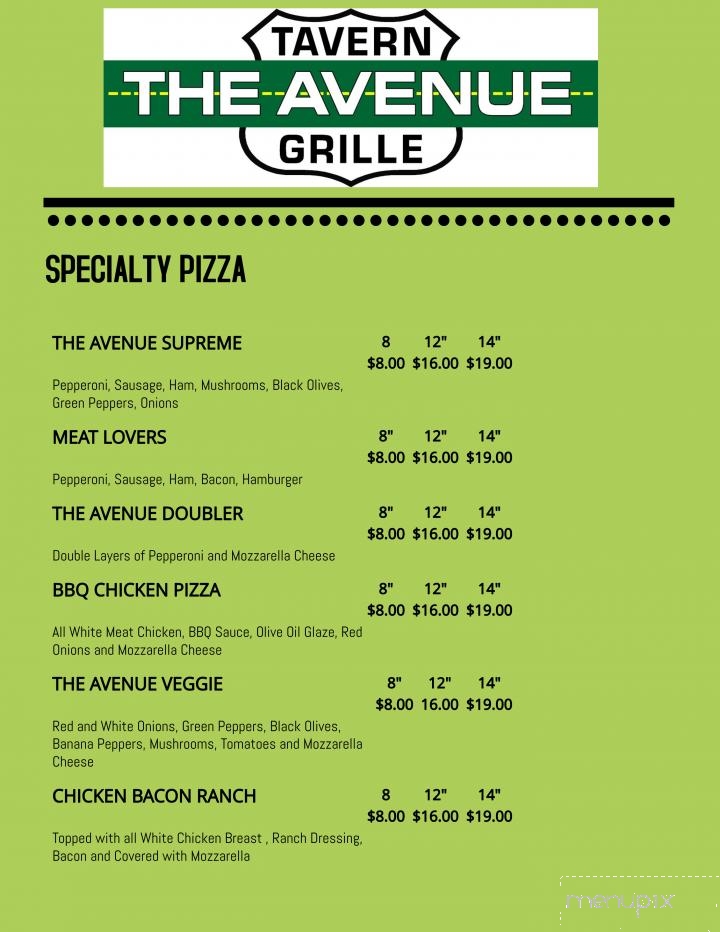 Avenue Tavern and Grille - Hamilton, OH menu_pic