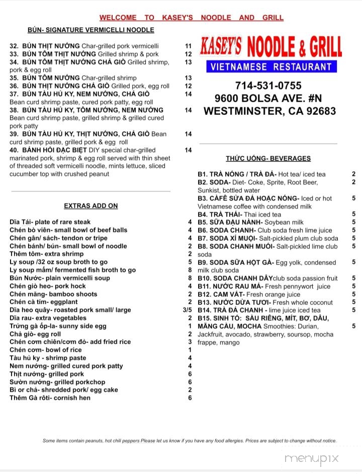 Kasey's Noodle & Grill - Westminster, CA menu_pic