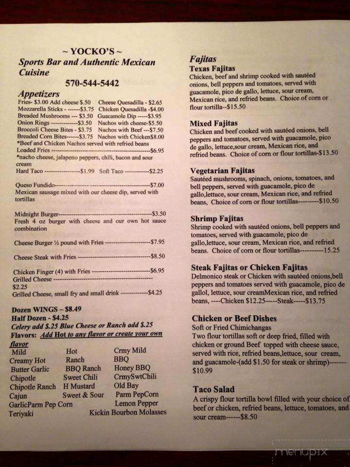 Yockos - Minersville, PA menu_pic