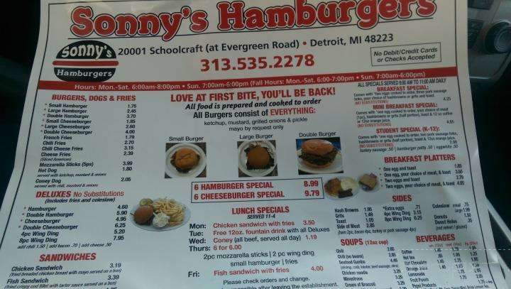 Sonny's Hamburgers - Detroit, MI menu_pic
