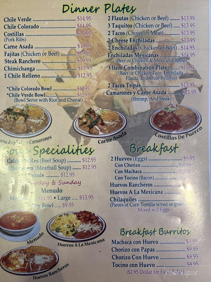El Jacalito - Porterville, CA menu_pic