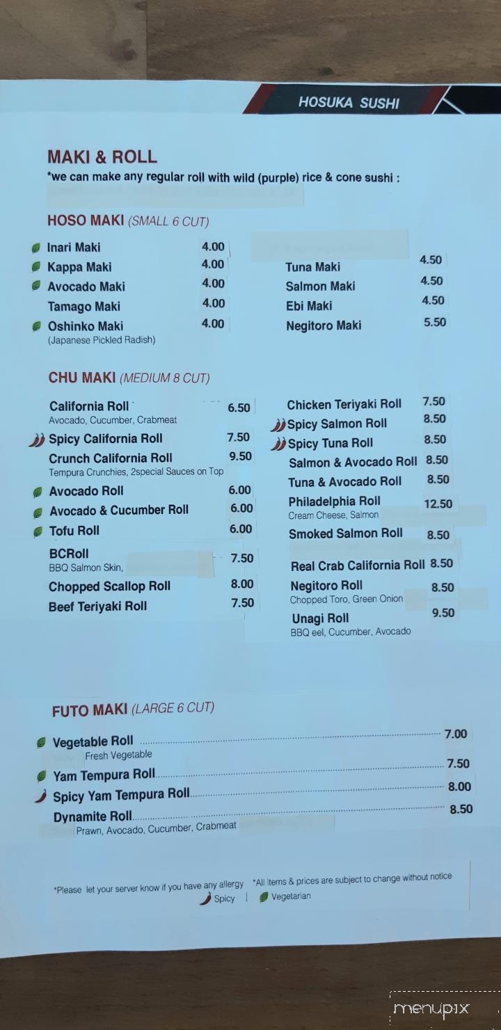 Hosuka - Shawnigan Lake, BC menu_pic