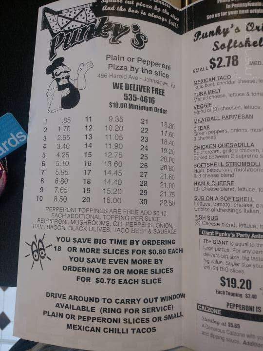 Punky's Pizza & Softshell - Johnstown, PA menu_pic