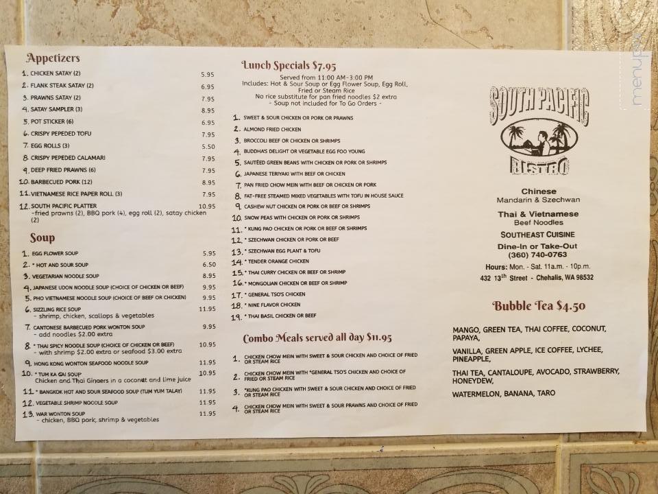 South Pacific Bistro - Chehalis, WA menu_pic
