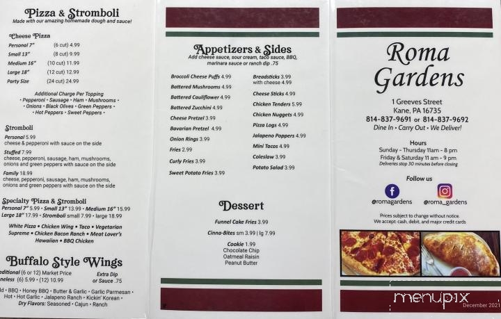 Roma Gardens - Kane, PA menu_pic