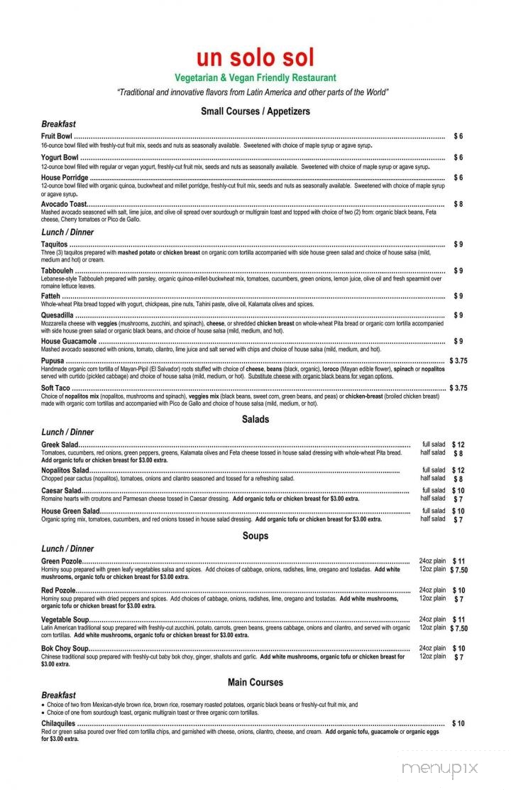Un Solo Sol - Los Angeles, CA menu_pic