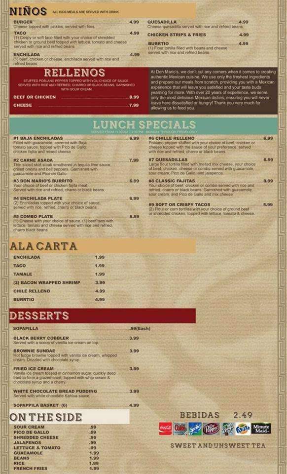 Don Mario's Mexican Cuisine - Arlington, TX menu_pic