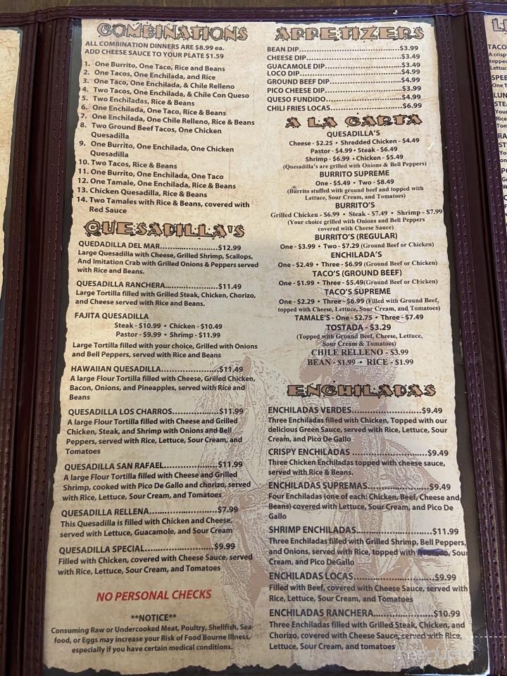 Los Charros - Petal, MS menu_pic