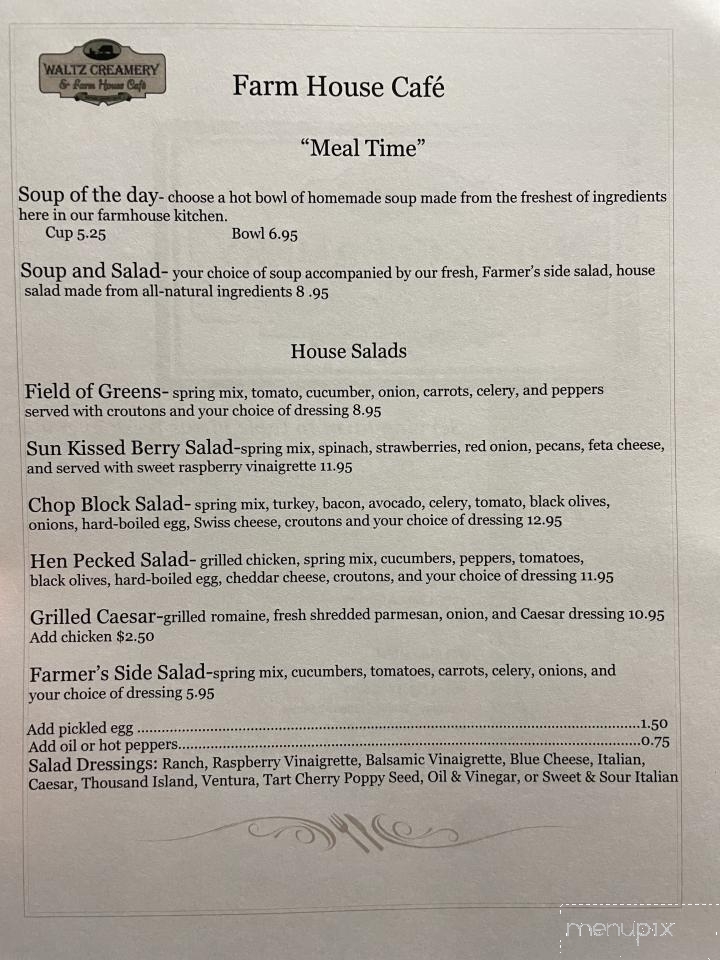 Waltz Creamery and Farm House Cafe - Salladasburg, PA menu_pic
