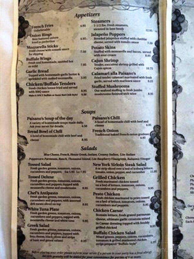 Paisanos Restaurant & Pizzaria - Southampton, MA menu_pic
