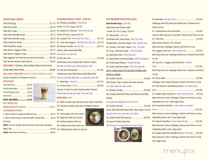 Golden Gate Pho - Oakley, CA menu_pic