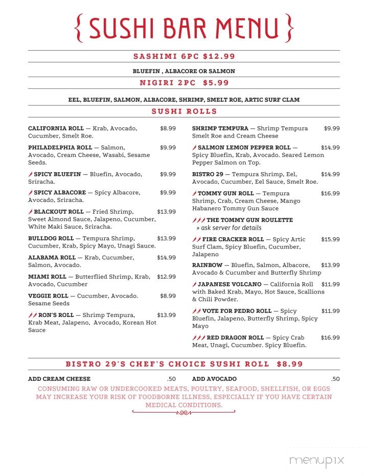 Bistro 29 - Murphy, NC menu_pic