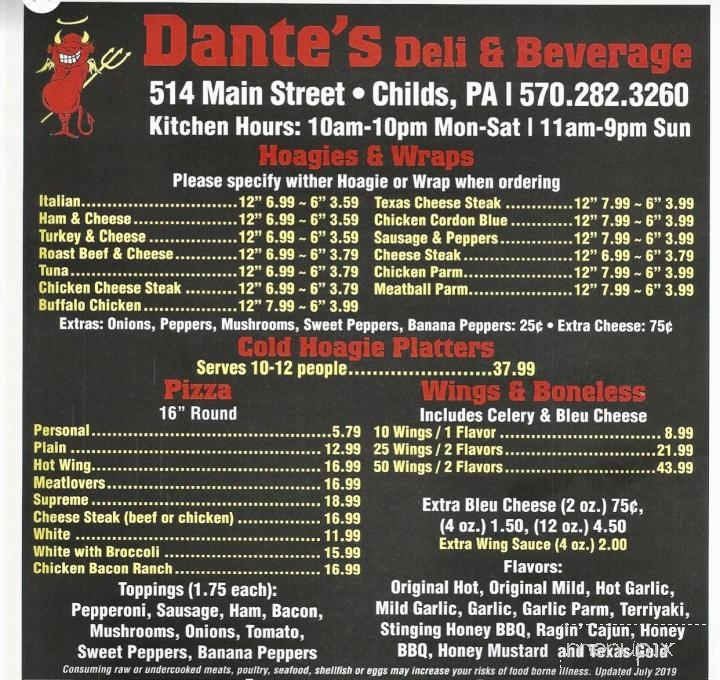 Dante's Deli & Beverage - Childs, PA menu_pic