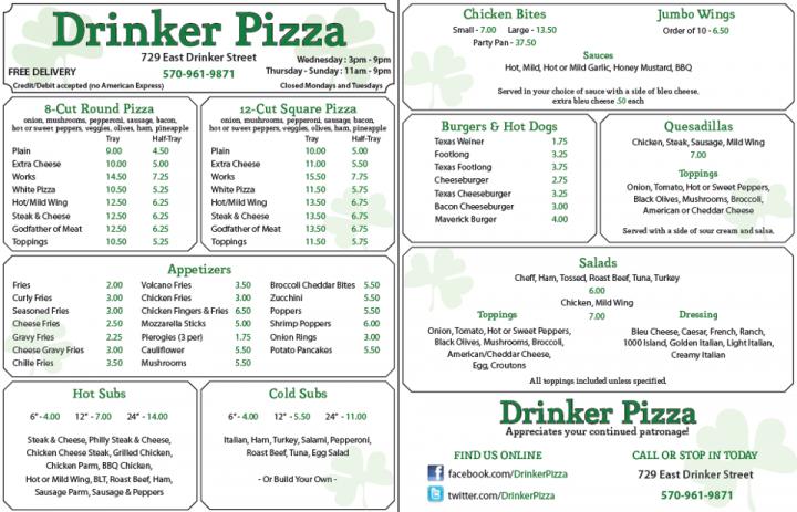 Drinker Pizza - Dunmore, PA menu_pic