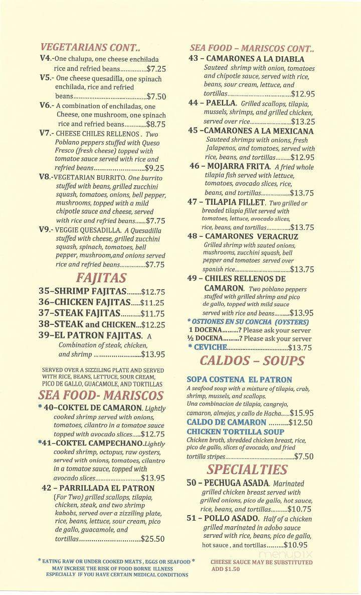 El Patron Bar & Grill - Helena, AL menu_pic
