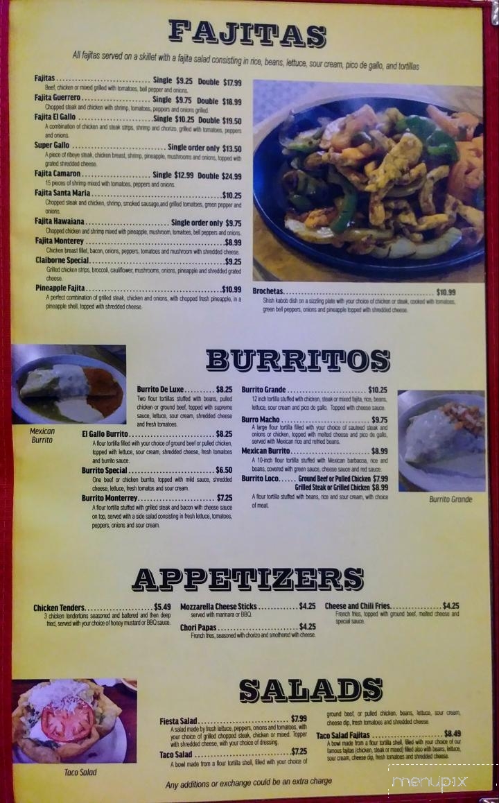 El Gallo Mexican Restaurant - Tazewell, TN menu_pic