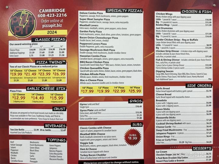 Pizza Pit - Cambridge, WI menu_pic