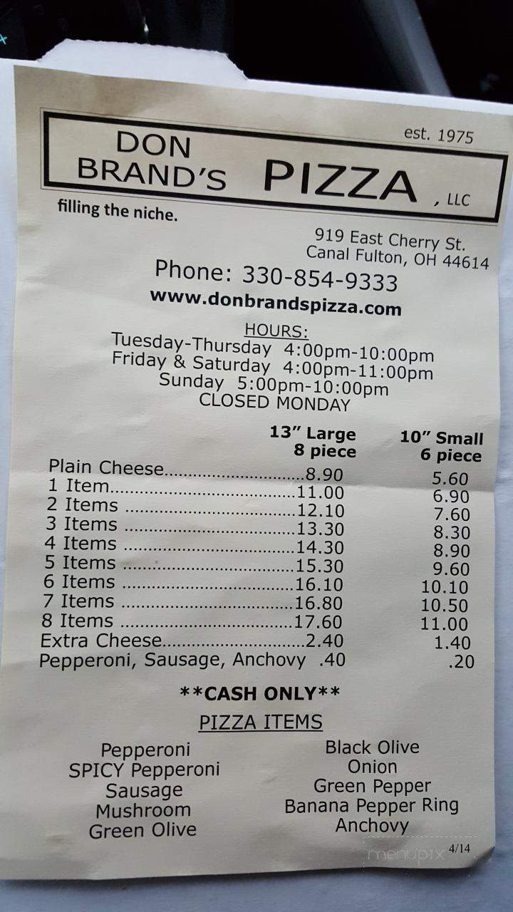 Don Brand's Pizza - Canal Fulton, OH menu_pic