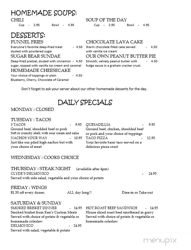 Summit Lodge and Grill - Ridgway, PA menu_pic