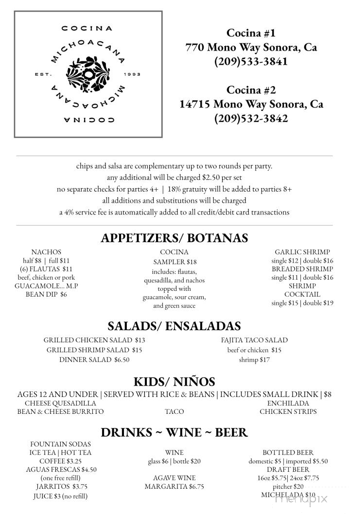 Cocina Michoacana 2 - Sonora, CA menu_pic