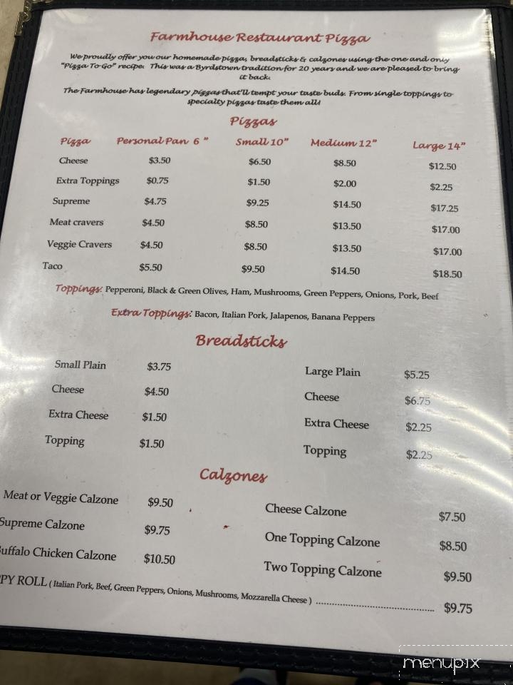 Farm House Restaurant - Byrdstown, TN menu_pic