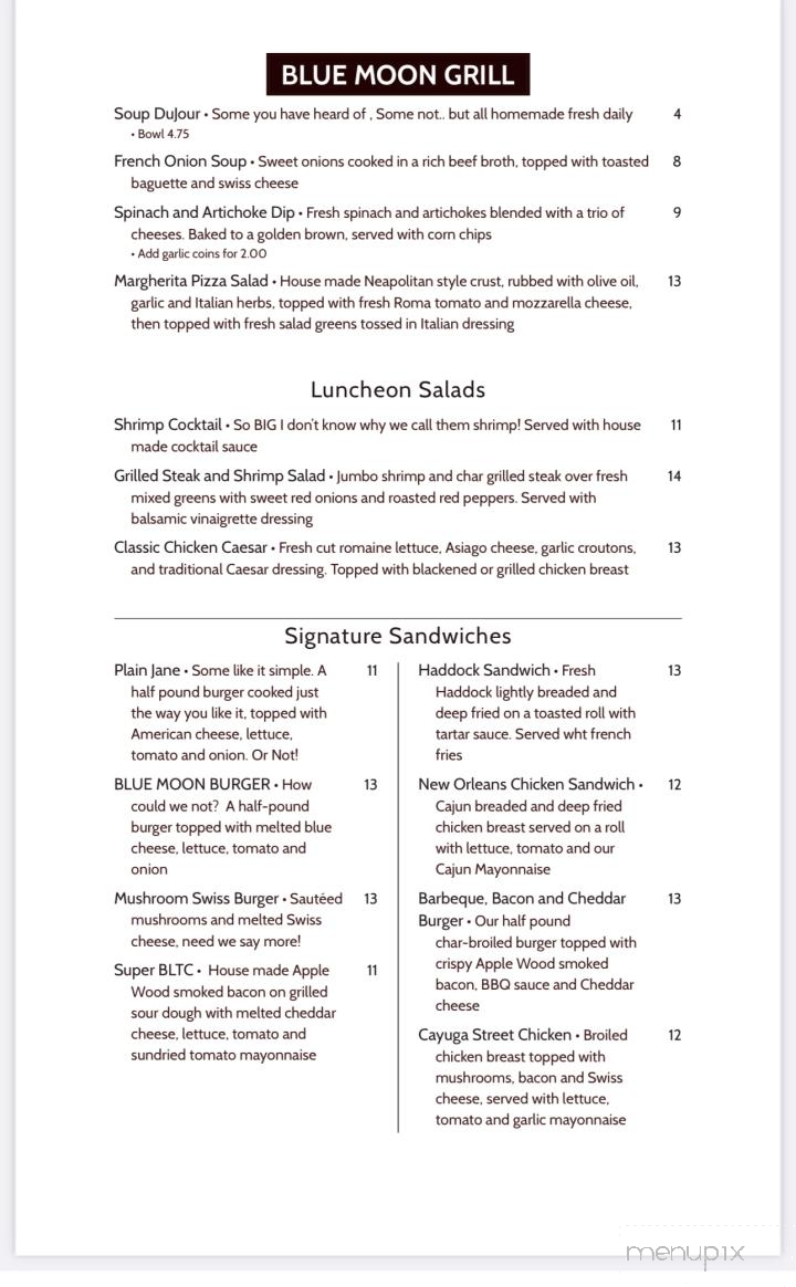Blue Moon Grill - Fulton, NY menu_pic