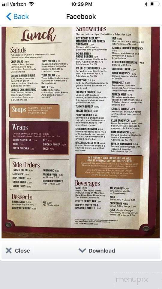 Mayville Diner - Mayville, NY menu_pic