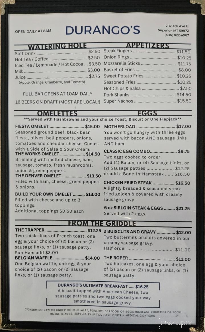 Durango's Restaurant & Gift - Superior, MT menu_pic