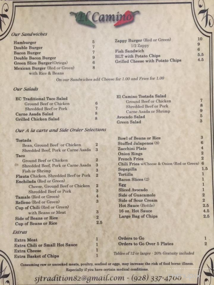 El Camino - St Johns, AZ menu_pic