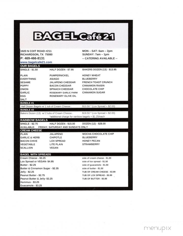 Bagel Cafe 21 - Richardson, TX menu_pic