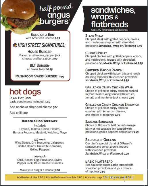 High Street Pub & Grill - Sharpsville, PA menu_pic