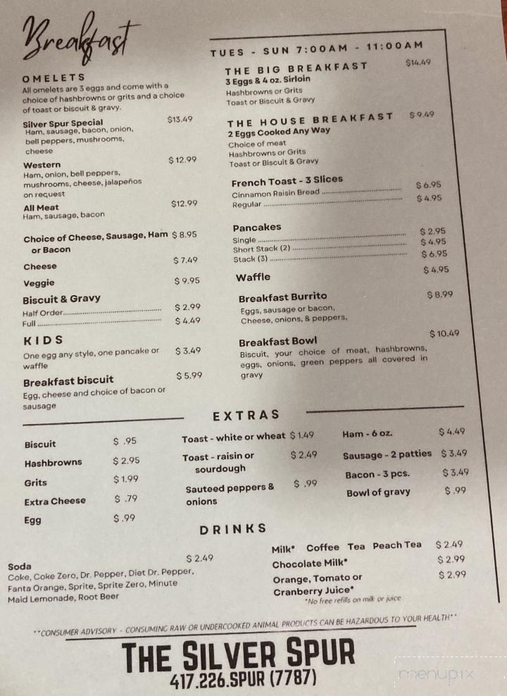 The Silver Spur Restaurant - Jane, MO menu_pic