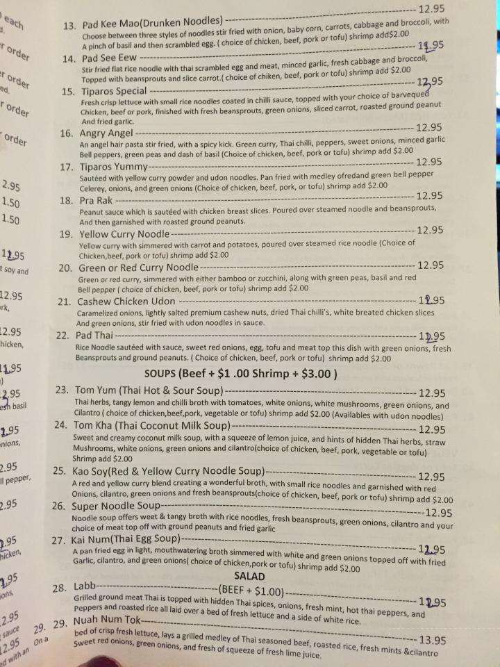 Tiparos Thai Food - Fairbanks, AK menu_pic
