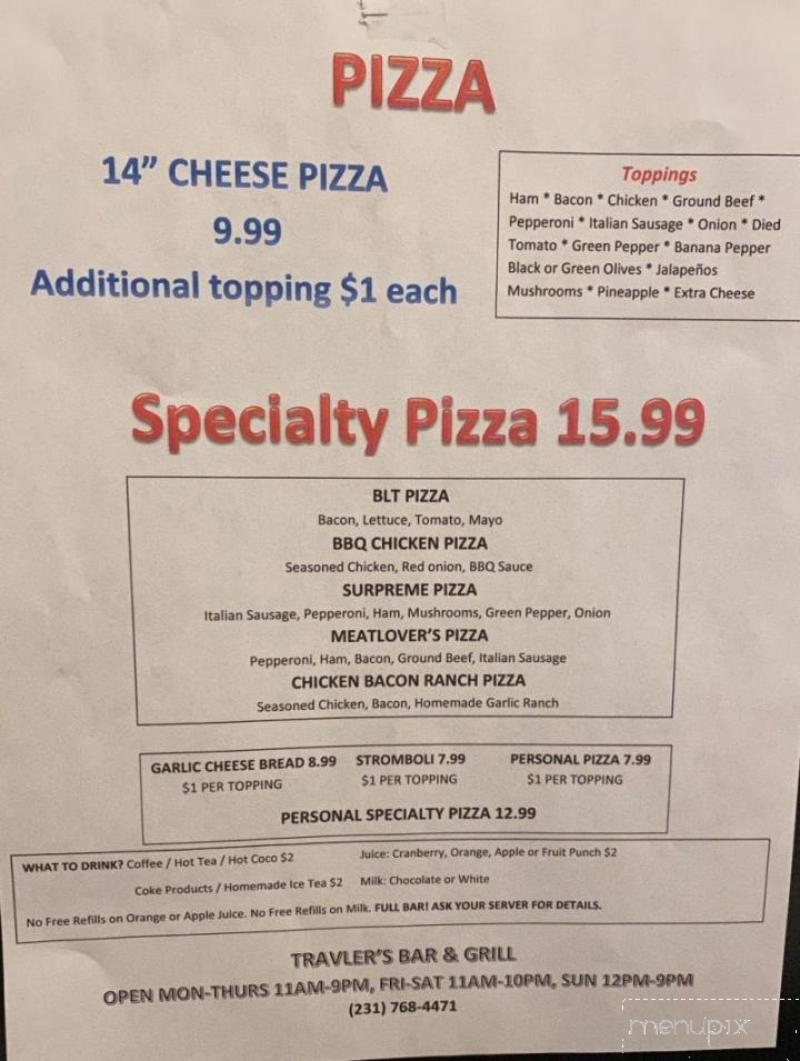 Travlers Bar & Grill - Leroy, MI menu_pic