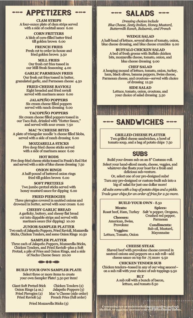 Old Mill - Alfred Station, NY menu_pic