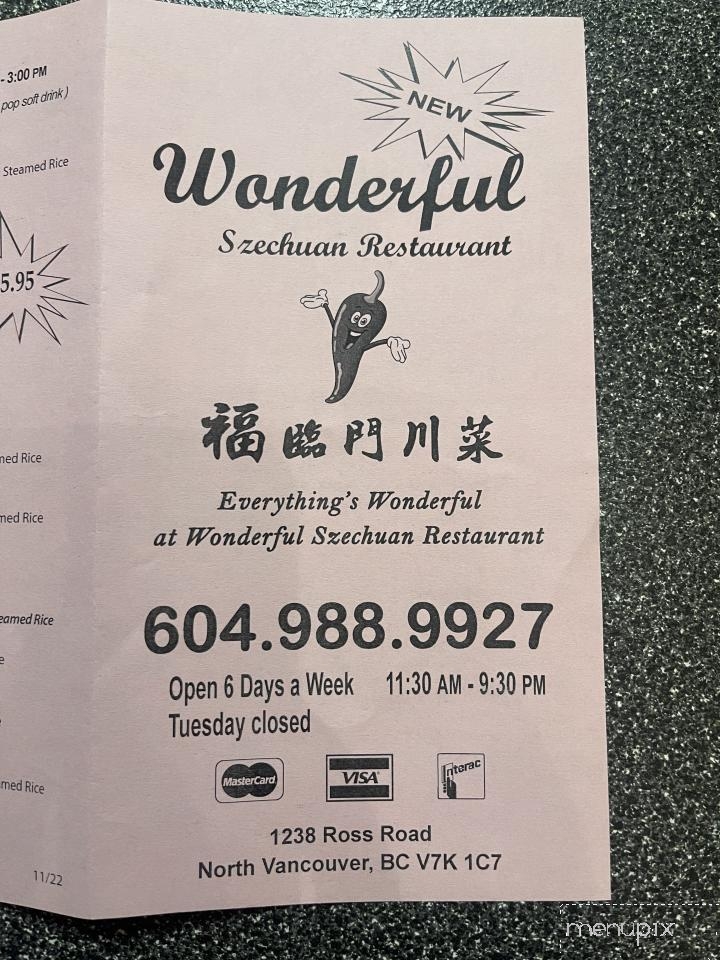 Wonderful Szechuan Restaurant - N Vancouver, BC menu_pic