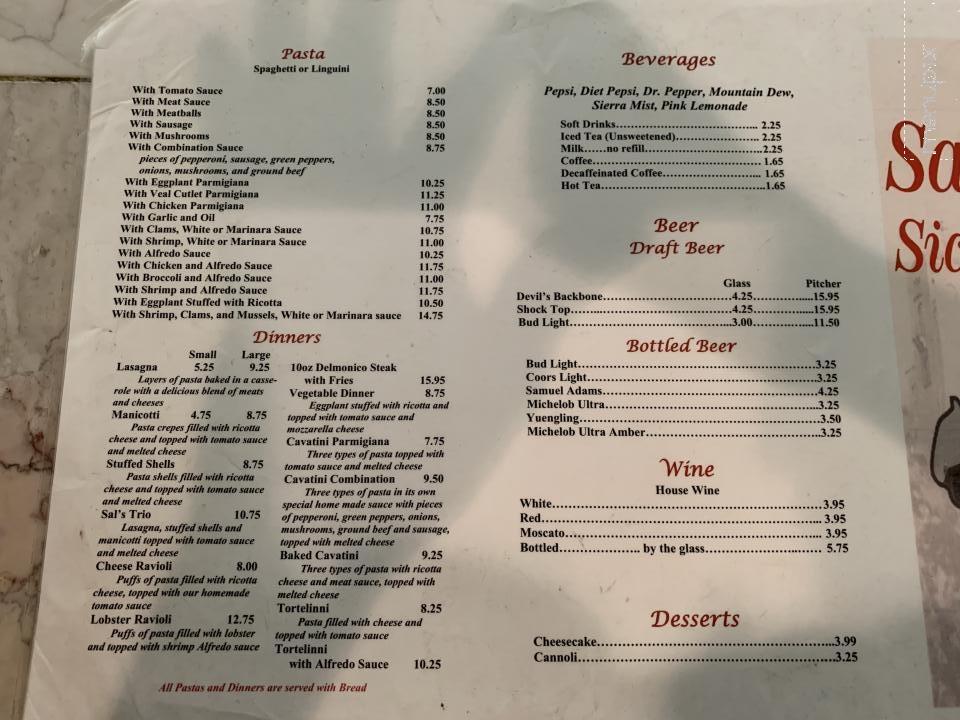 Sals Sicilian Pizza & Restaurant - Hayes, VA menu_pic