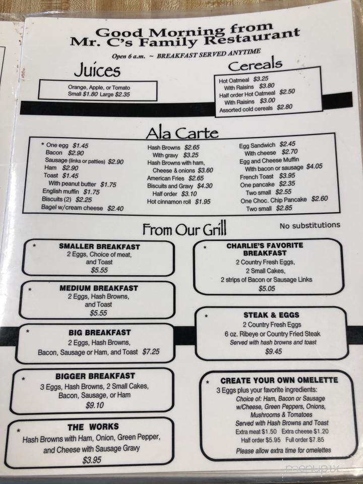 Mr C's Steakhouse - Knoxville, IA menu_pic