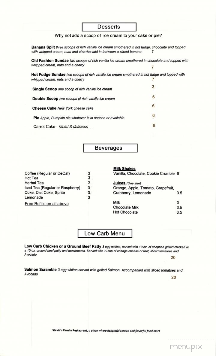Stevies Family Restaurant - Prunedale, CA menu_pic