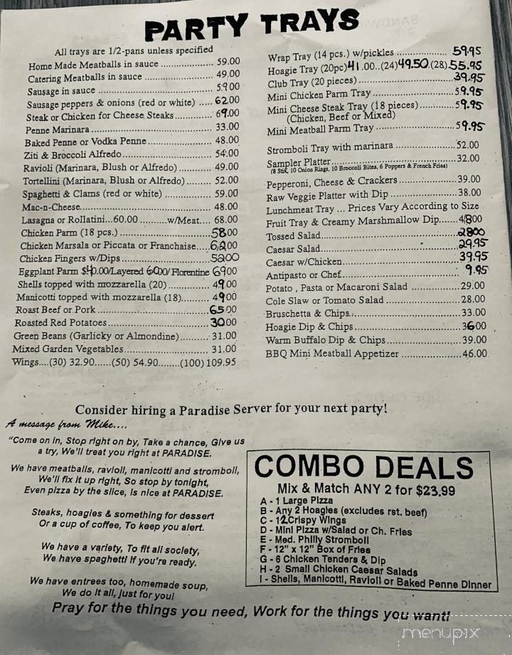 Paradise Pizza & Pasta - Bellmawr, NJ menu_pic