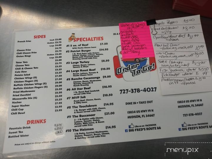 Big Fred's Route 66 - Hudson, FL menu_pic