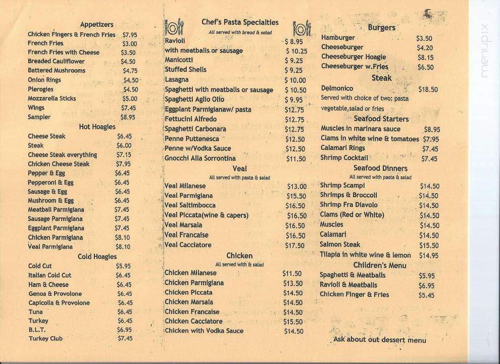 Via Nuova Pizzeria and Restaurant - Mcadoo, PA menu_pic