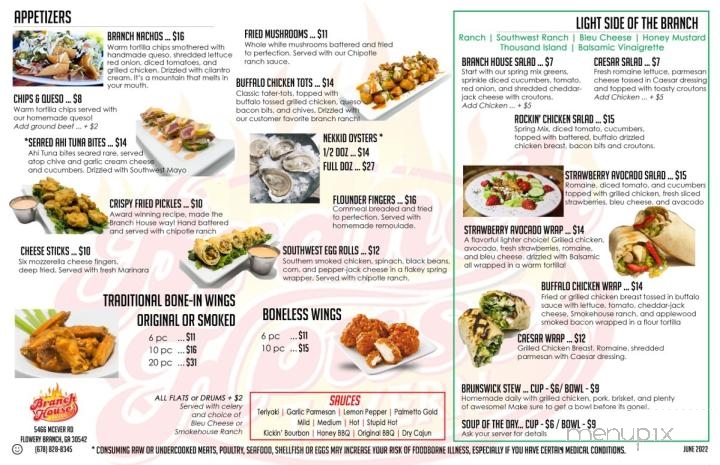 Branch House Tavern - Flowery Branch, GA menu_pic