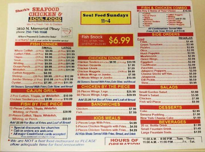 Sharks Fish Chicken - Huntsville, AL menu_pic