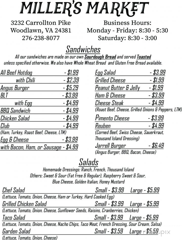 Miller's bakery and deli - Woodlawn, VA menu_pic