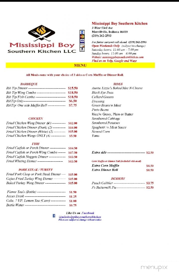 Mississippi Boy Southern Kitchen - Merrillville, IN menu_pic
