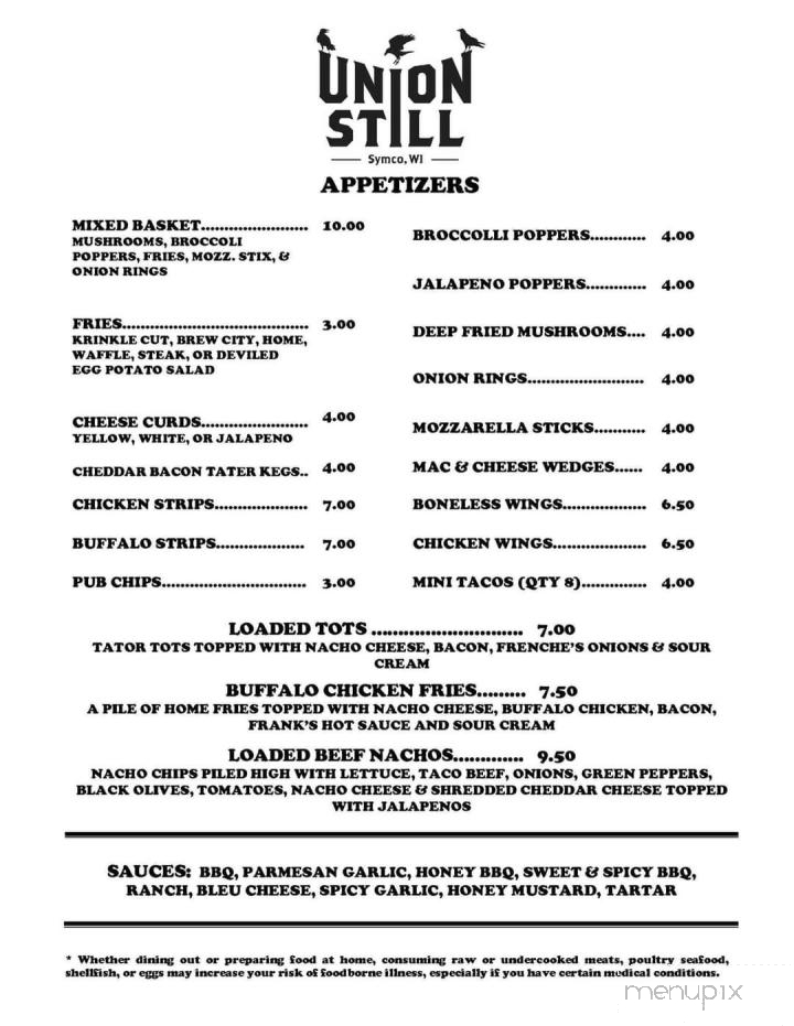 Union Still & Grill - Manawa, WI menu_pic